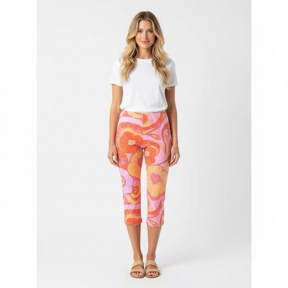 The Limited Retro Pink Orange Floral Stretch Twill Pants - Picture 1 of 5